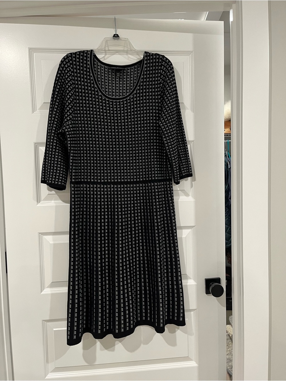 Lane Bryant Black and Gray Patterned 3/4 Sleeve Knit Dress